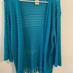 Turquoise blue crocheted shrug. Faded Glory size 3x